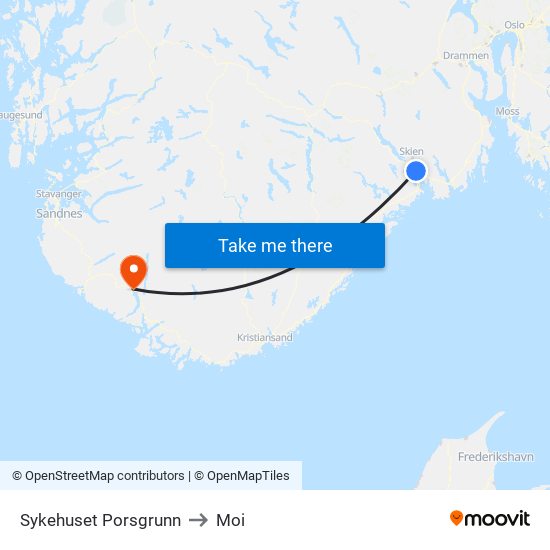 Sykehuset Porsgrunn to Moi map