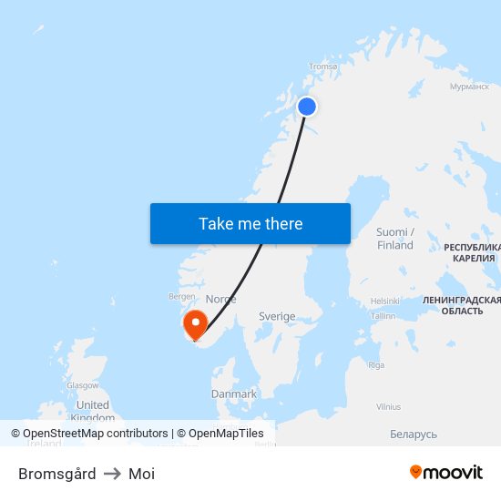 Bromsgård to Moi map