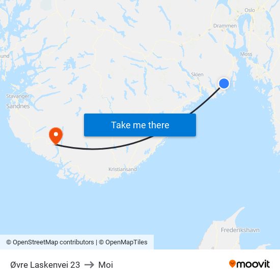 Øvre Laskenvei 23 to Moi map