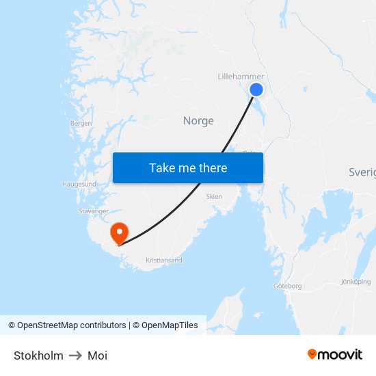 Stokholm to Moi map