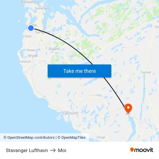 Stavanger Lufthavn to Moi map