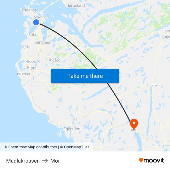 Madlakrossen to Moi map