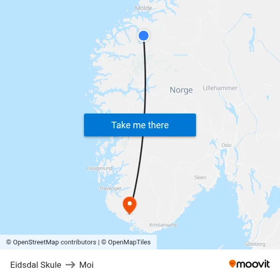 Eidsdal Skule to Moi map