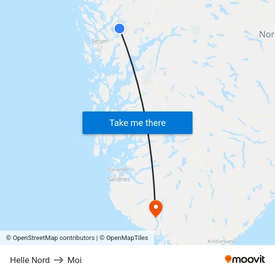 Helle Nord to Moi map