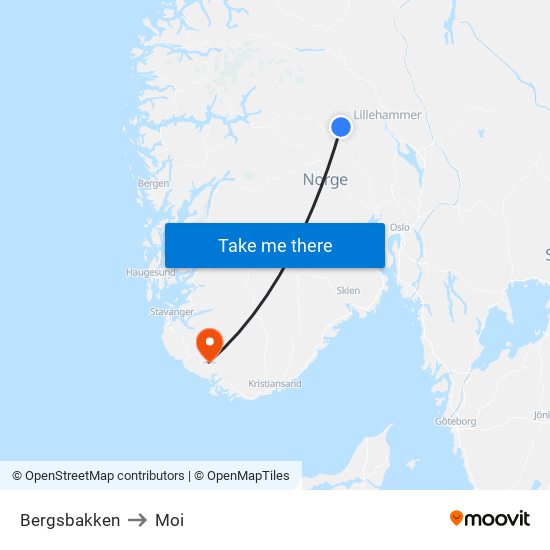 Bergsbakken to Moi map