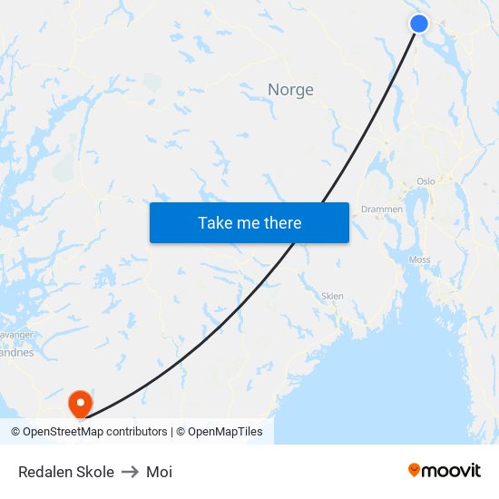 Redalen Skole Snertingdalsvegen to Moi map