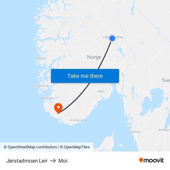 Jørstadmoen Leir to Moi map
