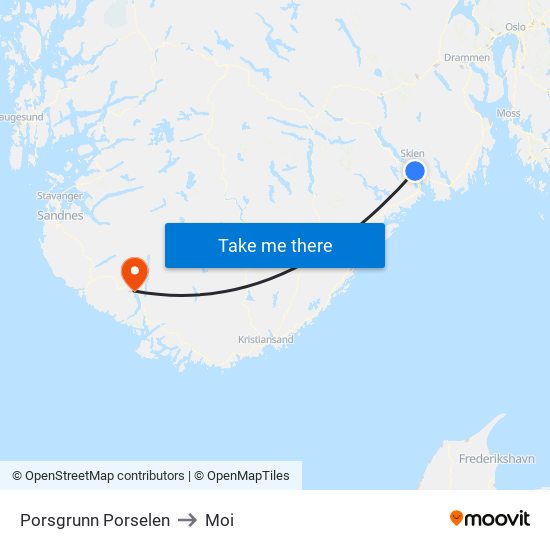 Porsgrunn Porselen to Moi map