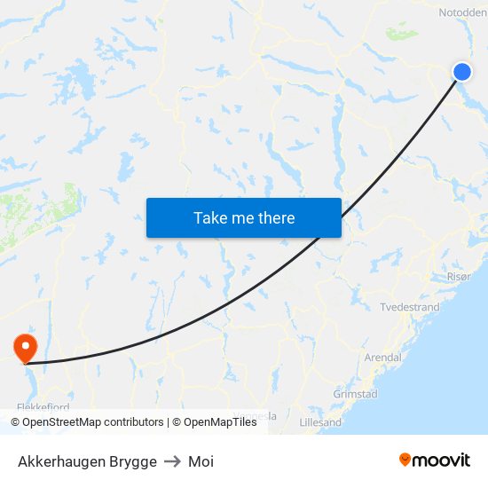 Akkerhaugen Brygge to Moi map