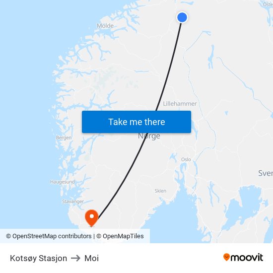 Kotsøy Stasjon to Moi map