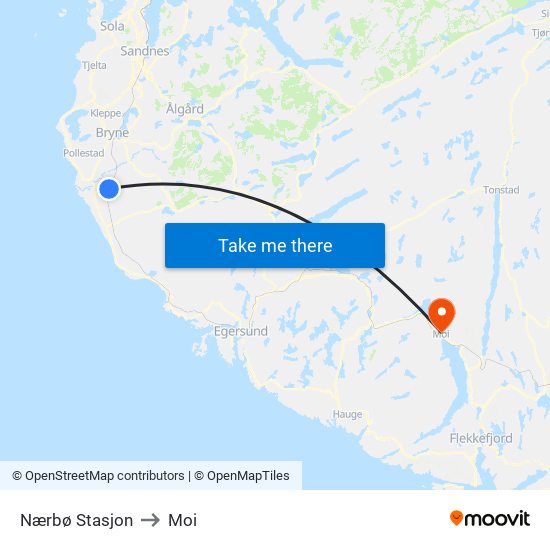 Nærbø Stasjon to Moi map