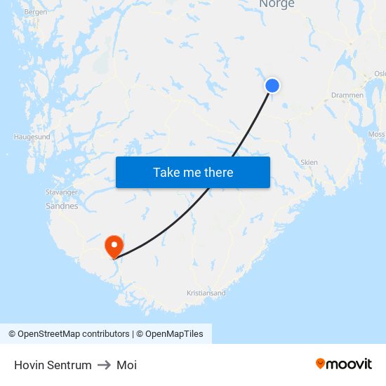 Hovin Sentrum to Moi map