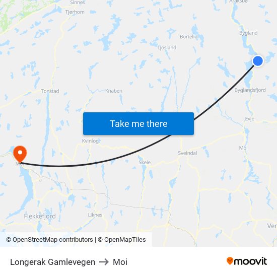 Longerak Gamlevegen to Moi map