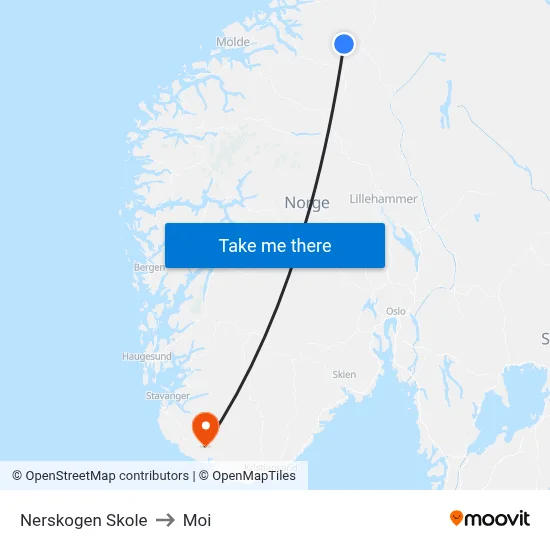 Nerskogen Skole to Moi map