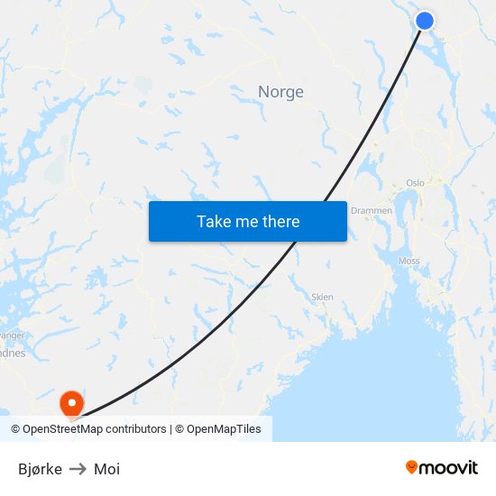 Bjørke to Moi map