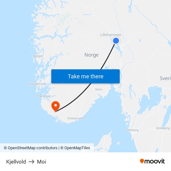 Kjellvold to Moi map