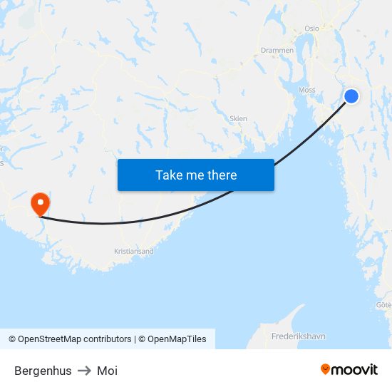 Bergenhus to Moi map