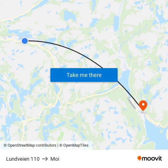 Lundveien 110 to Moi map