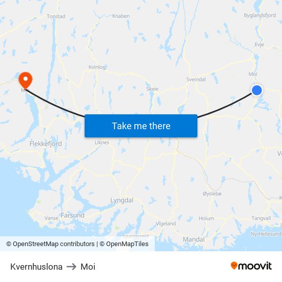 Kvernhuslona to Moi map