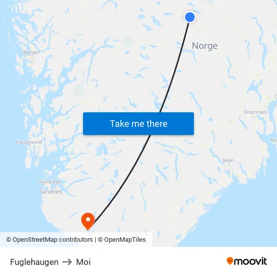 Fuglehaugen to Moi map