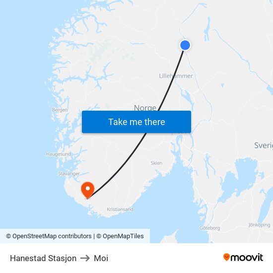 Hanestad Stasjon to Moi map