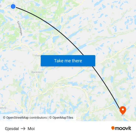 Gjesdal to Moi map