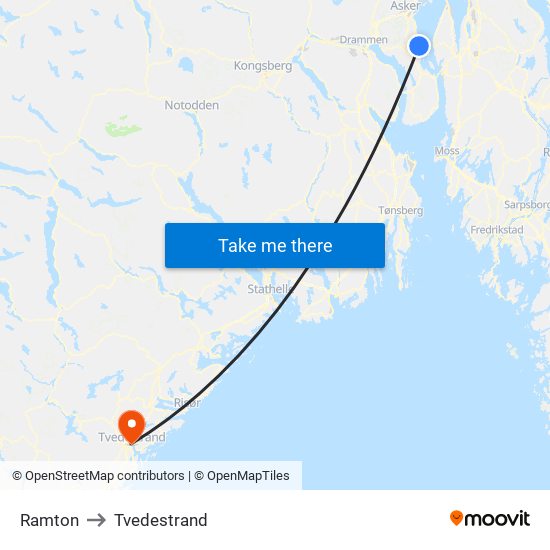 Ramton to Tvedestrand map