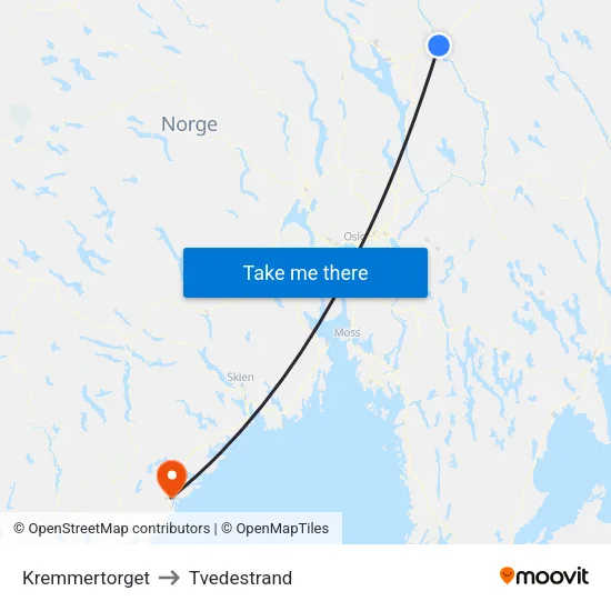 Kremmertorget to Tvedestrand map