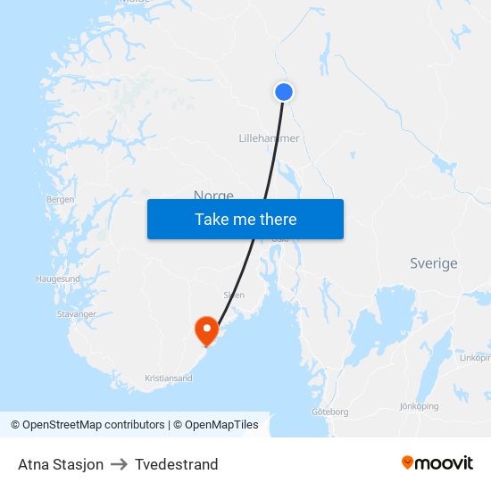 Atna Stasjon to Tvedestrand map