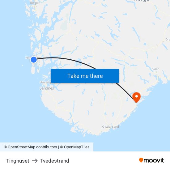 Tinghuset to Tvedestrand map