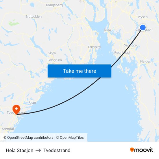 Heia Stasjon to Tvedestrand map