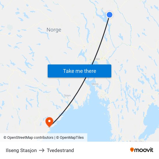 Ilseng Stasjon to Tvedestrand map