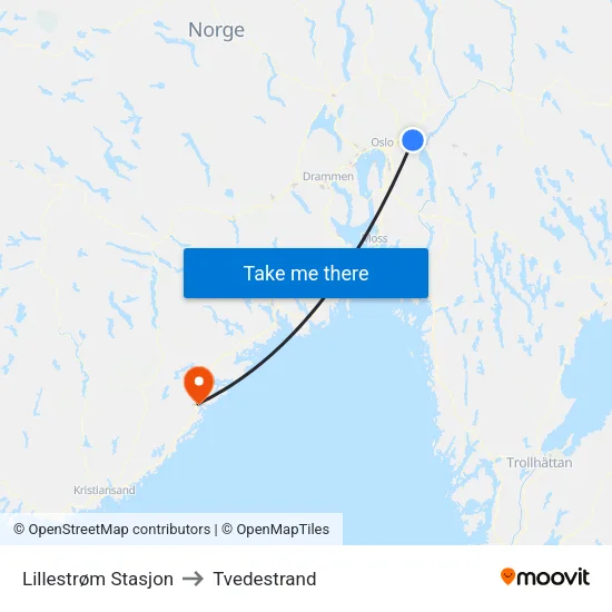 Lillestrøm Stasjon to Tvedestrand map