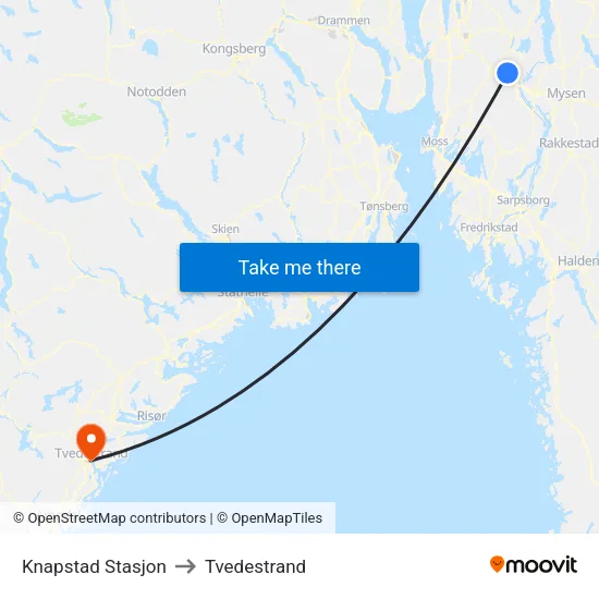 Knapstad Stasjon to Tvedestrand map
