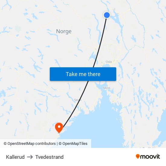 Kallerud to Tvedestrand map