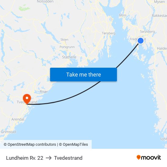 Lundheim Rv. 22 to Tvedestrand map