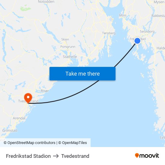 Fredrikstad Stadion to Tvedestrand map