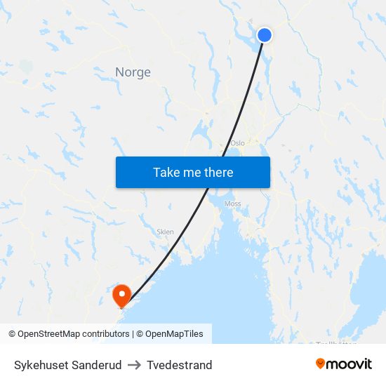 Sykehuset Sanderud to Tvedestrand map