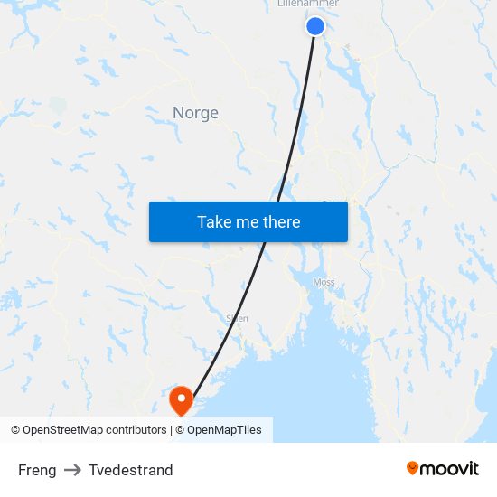 Freng to Tvedestrand map