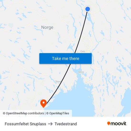 Fossumfeltet Snuplass to Tvedestrand map