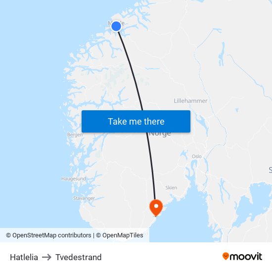 Hatlelia to Tvedestrand map
