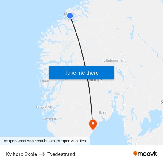 Kviltorp Skole to Tvedestrand map