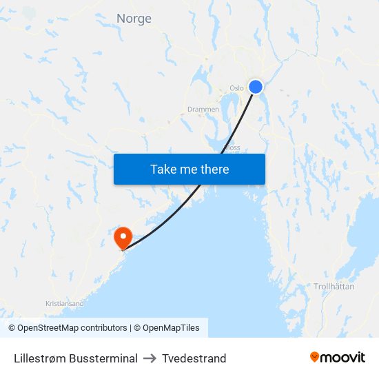 Lillestrøm Bussterminal to Tvedestrand map