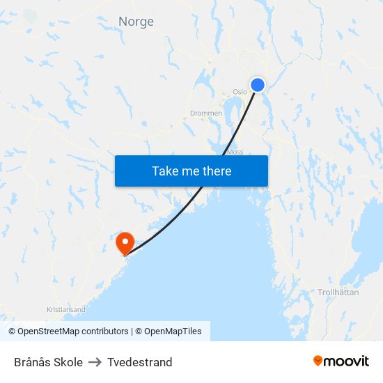 Brånås Skole to Tvedestrand map