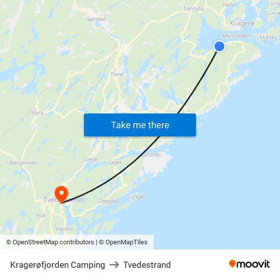 Kragerøfjorden Camping to Tvedestrand map