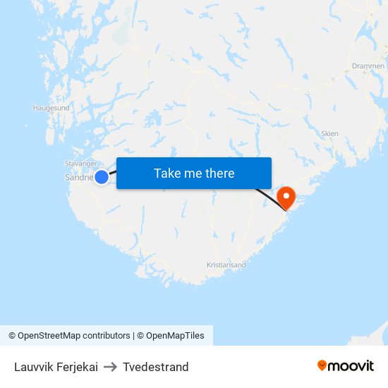 Lauvvik Ferjekai to Tvedestrand map