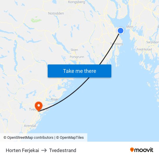 Horten Ferjekai to Tvedestrand map