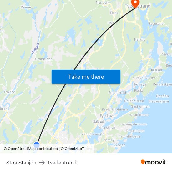 Stoa Stasjon to Tvedestrand map