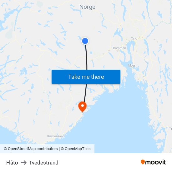 Flåto to Tvedestrand map