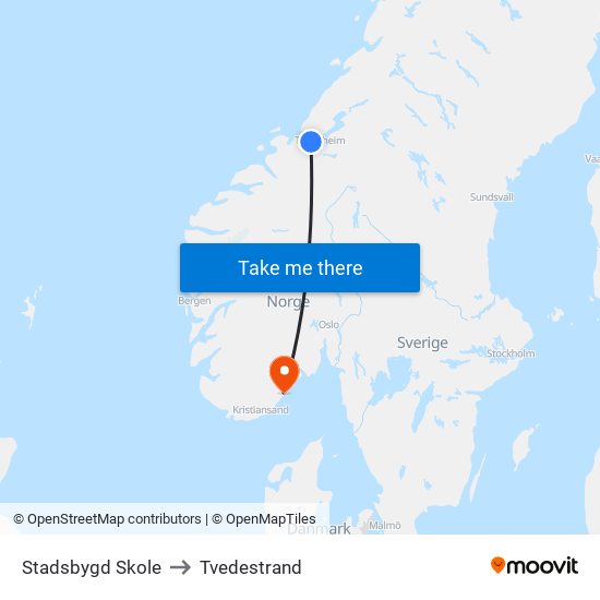 Stadsbygd Skole to Tvedestrand map